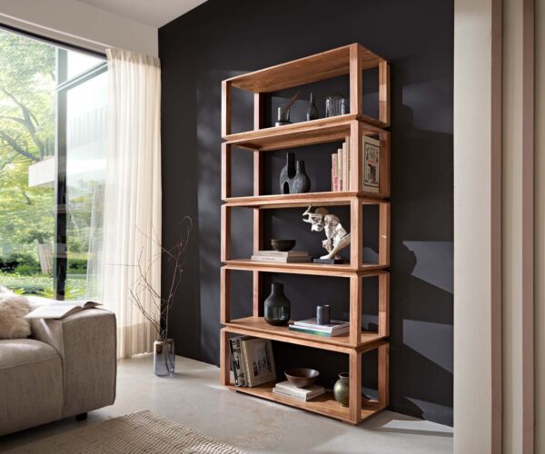 Bibliothèque Sakura 100x200 cm Acacia Naturel 5 compartiments