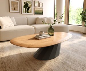 Table basse Edge Oval 140x75 cm chêne naturel bord arrondi Parabi métal noir