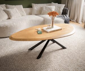 Table basse Edge Organique 140x76 cm Chêne naturel Flow-Edge Sarity Métal Noir