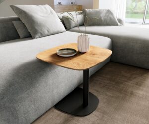 table d’appoint Edge Boot 50x50 cm chêne naturel bord suisse Eleny métal noir